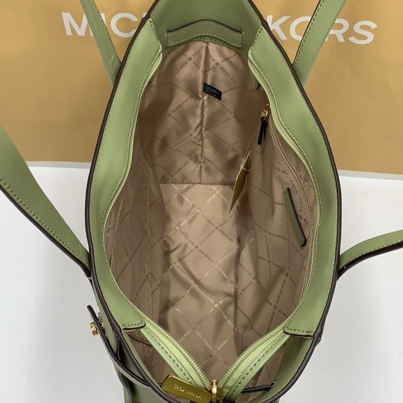 MICHAEL KORS CARMEN LARGE NORTH SOUTH TOTE LIGHT SAGE COLOR - Picture 12 of 16